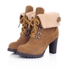 Big Size Pu Thick Heel Lace Up Ankle Boots For Women