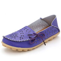 Big Size Pure Color Hollow Out Lace Up Breathable Flat Loafers