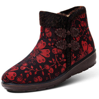 Big Size Red Flower Color Blokcing Chinese Knot Flat Ankle Boots
