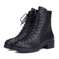 Big Size Thick Heel Trending Round Toe Lace Up Motorcycle Boots