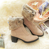 Big Size Zipper Folded Fur Ankle Chunky Heel Knight Boots