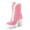 Big Szie Winter Keep Warm Lace Up Cotton Chunky Heel Ankel Boots