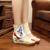 Bird Flower Retro Embroidery Hook Loop Ankle Dance Ballet Flat Shoes