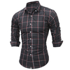 Black Casual Formal Slim Fit Checked Long Sleeve Dress Shirt for Men
