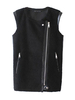 Black Faux Fur PU Patchwork Sleeveless Zipper Pocket Coat