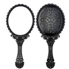 Black Floral Vintage Handheld Cosmetic Vanity Mirror Oval Makeup Tool