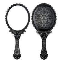 Black Floral Vintage Handheld Cosmetic Vanity Mirror Oval Makeup Tool