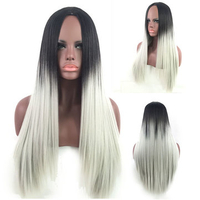 Black Gray Gradient Long Straight Hair European And American Cosplay Wigs Roses Net 70cm