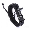 Black Hollow Metal Guitar Wax Rope Leather Men Bracelet