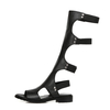 Black Hollow Out Peep Toe Leather Button Knee High Gladiators