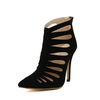 Black Hollow Out Stripe Pointed Toe High Heel Zipper Sude Ankle Boots