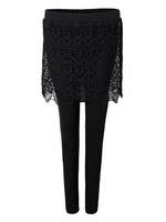 Black Lace Crochet Patchwork FalseTwo Piece Thick Women Leggings