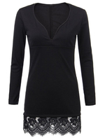 Black Lace Patchwork V-neck Party Bodycon Mini Dress
