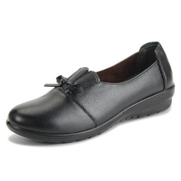 Black Leather Butterflyknot Slip On Soft Flat Shoes