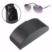 Black Leather Iron Metal Curve Arc Hard Case Box for Eye Glasses Sunglasses