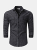 Black Long Sleeves Turn Down Collar Solid Color Double Breast Pockets Denim Shirt for Men