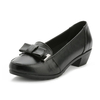 Black Metal Bowknot Leather Slip On Wedge Heel Soft Comfortable Shoes