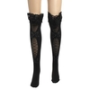 Black Sexy Lace Sheer Criss Cross Bow Print Top Thigh High Stockings