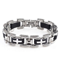 Black Silver Stainless Steel Rubber Crucifix Bracelet