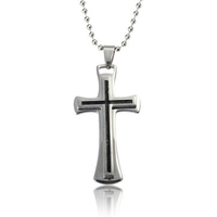 Black Silver Titanium Steel Cross Pendant Necklace