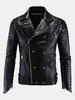 Black Slim Fit Punk Motorcycle Synthetic PU Leathter Coat Jacket for Men