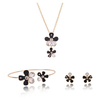 Black White Crystal Flower Shaped Pendant Necklace Earrings Jewelry Set