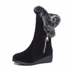 Black Zipper Furry Mid Calf Wedge Heel Warm Lining Casual Boots