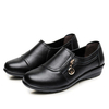 Black Zipper Leather Metal Decoration Wedge Heel Soft Casual Shoes