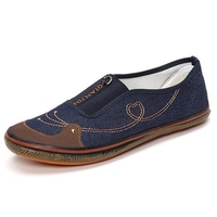 Blue Casual Slip On Denim Flat Stripe Soft Sole Loafers For Women