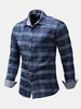 Blue Pure Cotton Loose Long Sleeve Checked Shirt for Men