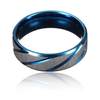 Blue Silver Brushed Section Titanium Steel Finger Ring