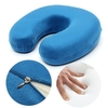 Blue Soft Velour Memory Foam U Shape Pillow Comfort Washable Neck Support Travel Cushion