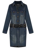 Bodycon Long Sleeve Turn-down Collar Denim Dress