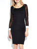 Bodycon Mesh Insert Contrast Color Long Sleeve Sexy Dresses