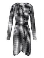 Bodycon OL Office Knitting Fabric Swallow Grid Dress