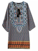 Bohemia Floral Printed Quarter V-Neck Chiffon Mini Dress