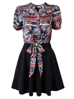 Bohemia Layer Short Sleeve Printing Vintage Women Dress