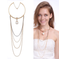 Bohemia Pearl Crystal Multi-Tier Gold Alloy Collar Necklace
