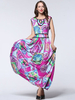 Bohemia Printed Round Neck Hollow Sleeveless Maxi Dress For Women
