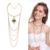 Bohemia Tassel Turquoise Triangle Pendant Multi-Tier Gold Collar Necklace