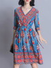 Bohemia V-neck 3/4 Sleeves Printed Dresses For Women