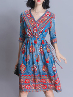 Bohemia V-neck 3/4 Sleeves Printed Dresses For Women