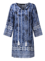 Bohemian 3/4 Sleeve Printed V-Neck Women Mini Dresses