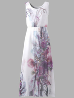 Bohemian Chiffon Printed Sleeveless O-Neck Women Maxi Dresses