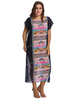 Bohemian Colorful Printing Side Split Cover Up Short Sleeve Beach Chiffon Dress