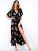 Bohemian Floral Print Split V-neck Half Sleeve Women Maxi Dress