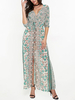 Bohemian Floral Print Tie Split 3/4 Sleeve V-neck Women Maxi Dress