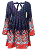 Bohemian Floral Printed Backless Flare V Neck Beach Mini Dress