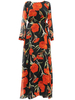Bohemian Flower Printed Belt Chiffon Women Maxi Dress