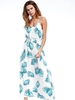 Bohemian Leaves Print Backless Tie Cami V-neck Women Maxi Dress
